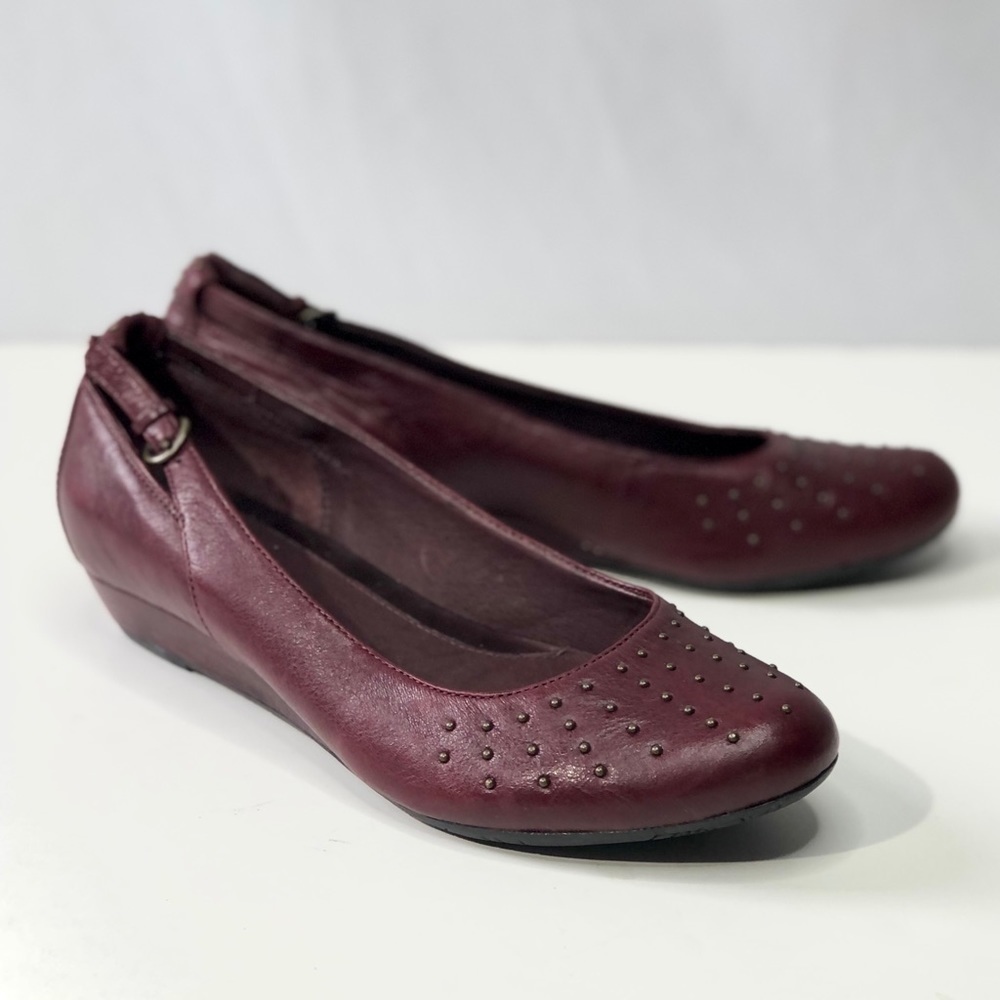 Indigo oxblood studded leather wedge flats 8